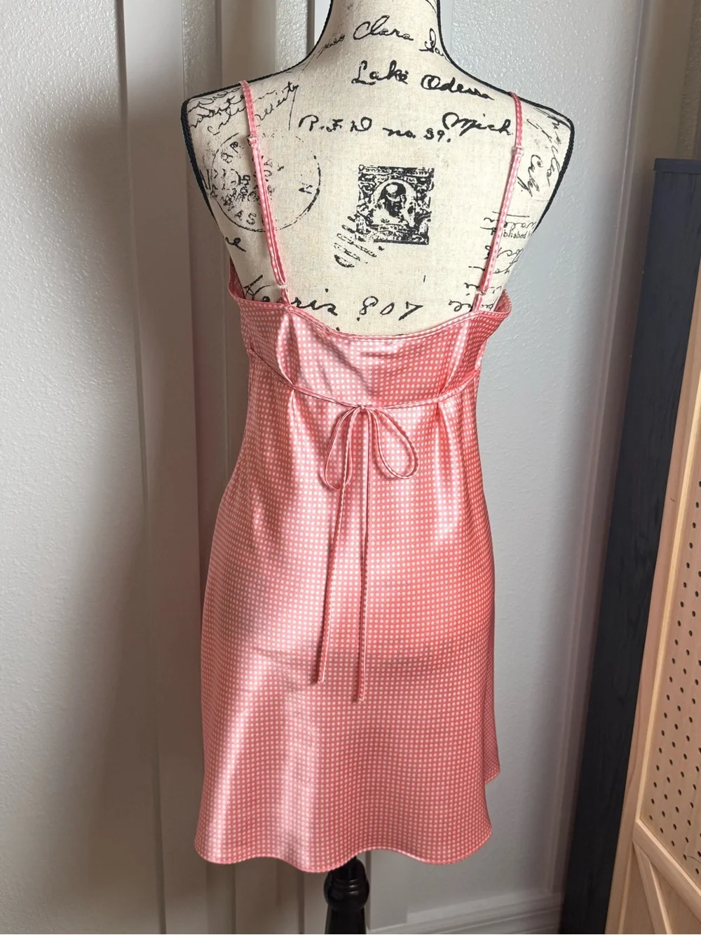 Adonna‎ Pink Polka Dot Satin Slip Dress Nightgown Size M coquette romantic
